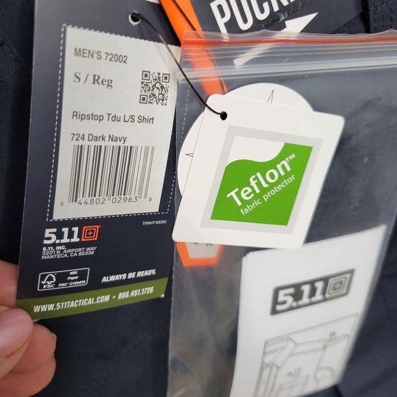 $65 5.11 TACTICAL TDU RIP STOP LONG SLEEVE NAVY BLUE MEN'S SHIRT S SMALL NWT - Picture 4 of 7